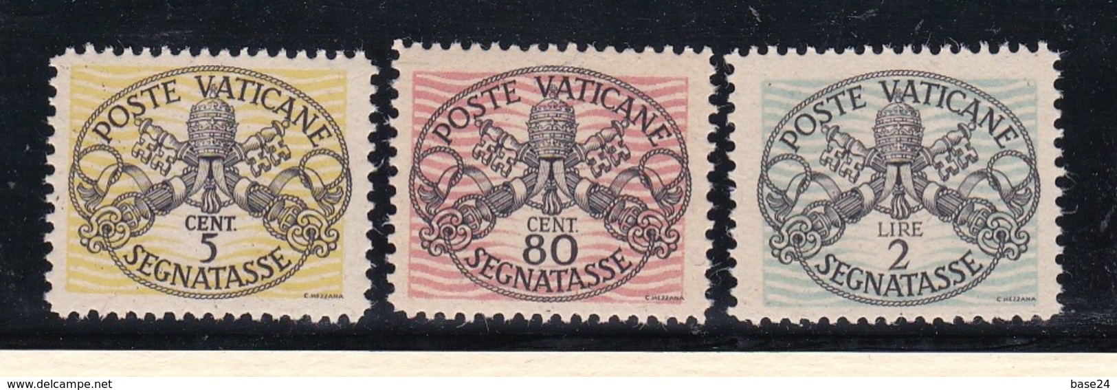 1946 Vaticano Vatican SEGNATASSE  POSTAGE DUE 5c+80c+2L Righe Larghe Carta Bianca MNH** - Segnatasse