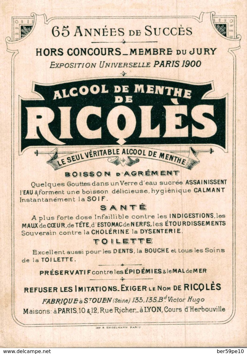 CHROMO ALCOOL DE MENTHE  DE RICQLES  EN MANOEUVRES CROYEZ-VOUS MAJOR QUE LES HOMMES  POURRONT FOURNIR LA MEME ETAPE.... - Other & Unclassified