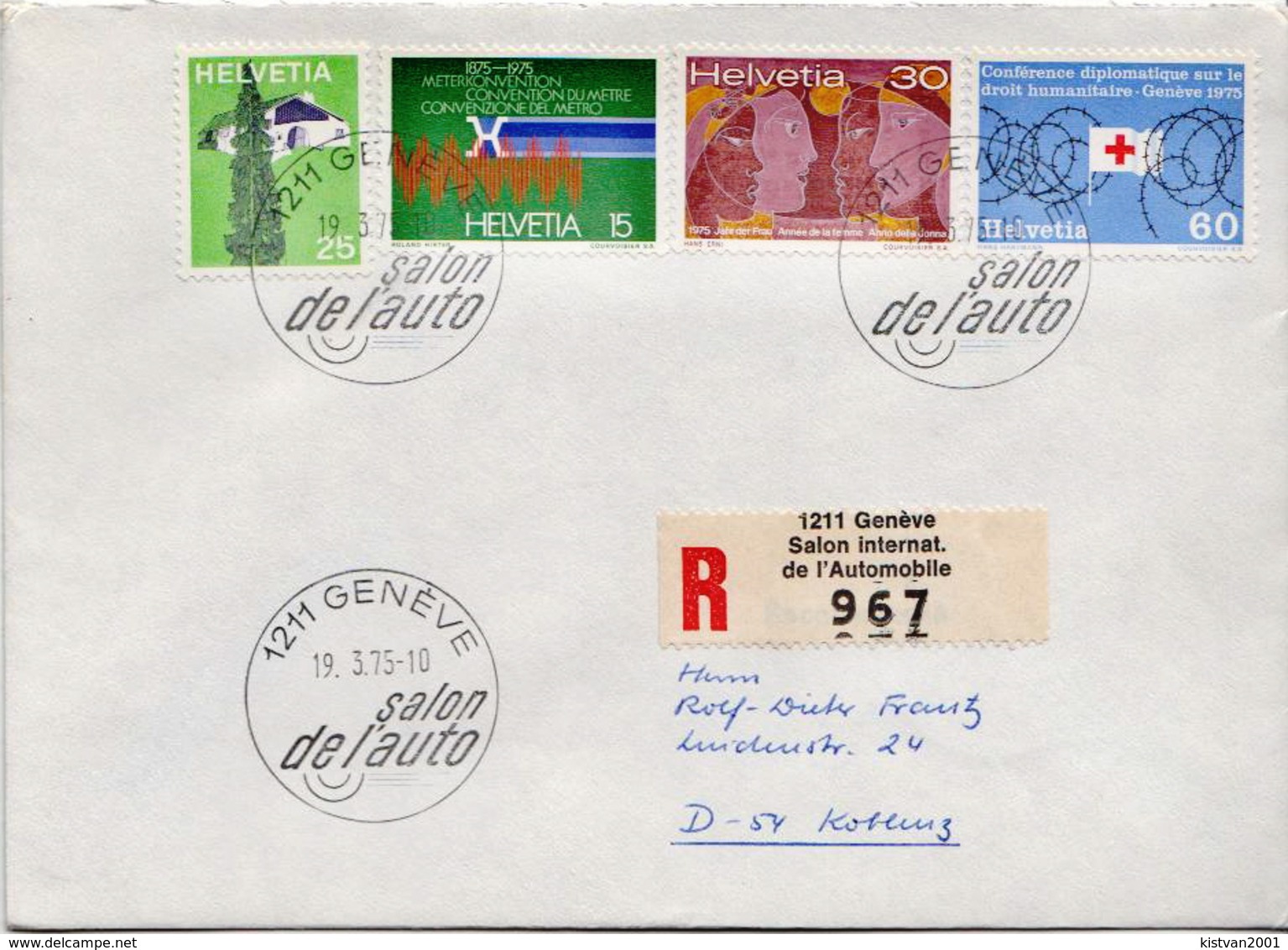 Postal History: Switzerland Registered Cover With Geneve Salon De L'Auto Cancel 1975 - Cars