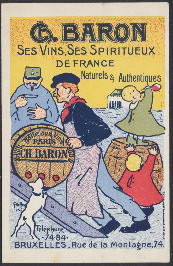 Préo Typos "Bruxelles 1907" Sur Carte Postale PUB "G.Baron : Ses Vins, Ses Spiritueux De France" / Alcool - Typos 1906-12 (Armoiries)