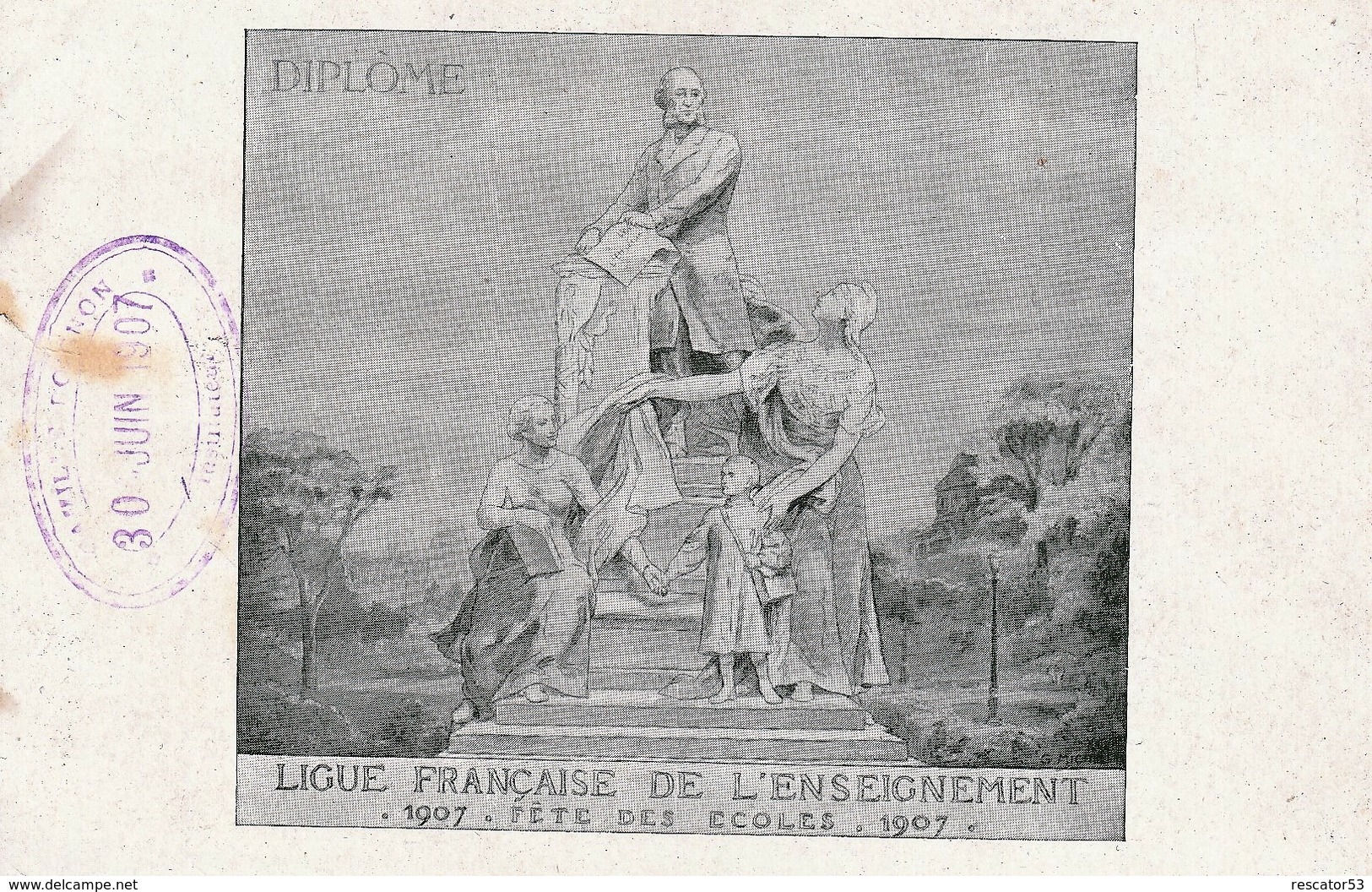 Rare Cpa Ligue Nationale De L'enseignement 1907 Fêtes Des écoles Avec Tampon - Ecoles