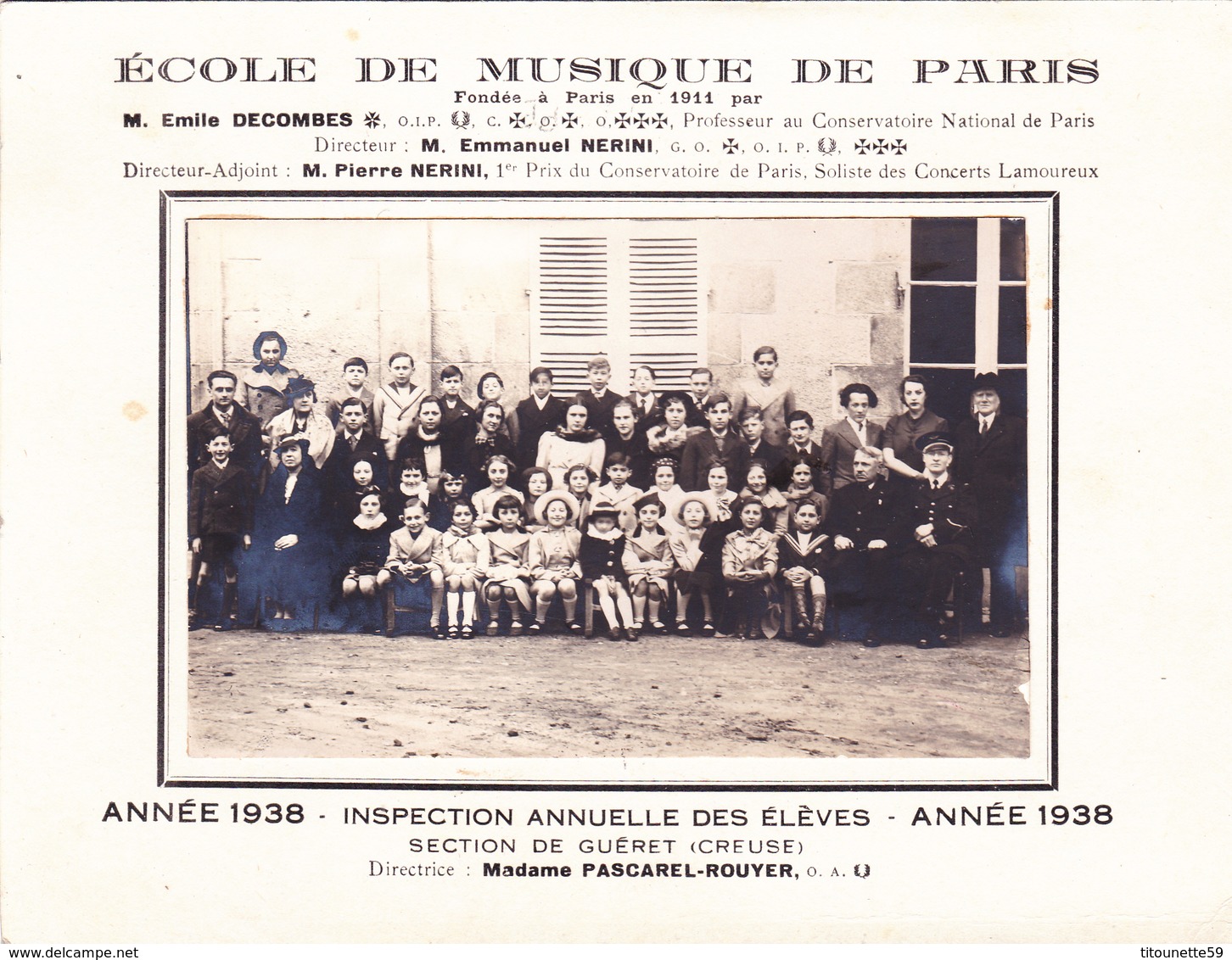 Photo Ancienne Original-Ecole De Musique-Année 1938-Section De GUERET-Directrice Mme PASCAREL-ROUYER-Dim. 20,7cmx15,8cm - Guéret