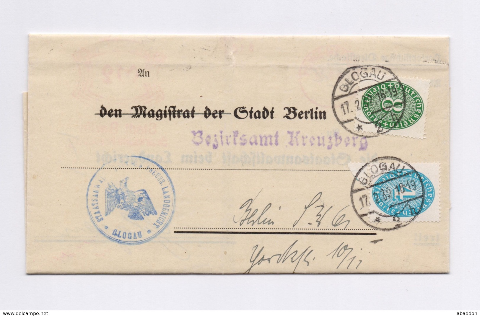 DR Dienstbrief Mi D 127 116 AFS - BERLIN Bezirksamt Kreuzberg < > TSt GLOGAU 1932 - Dienstmarken