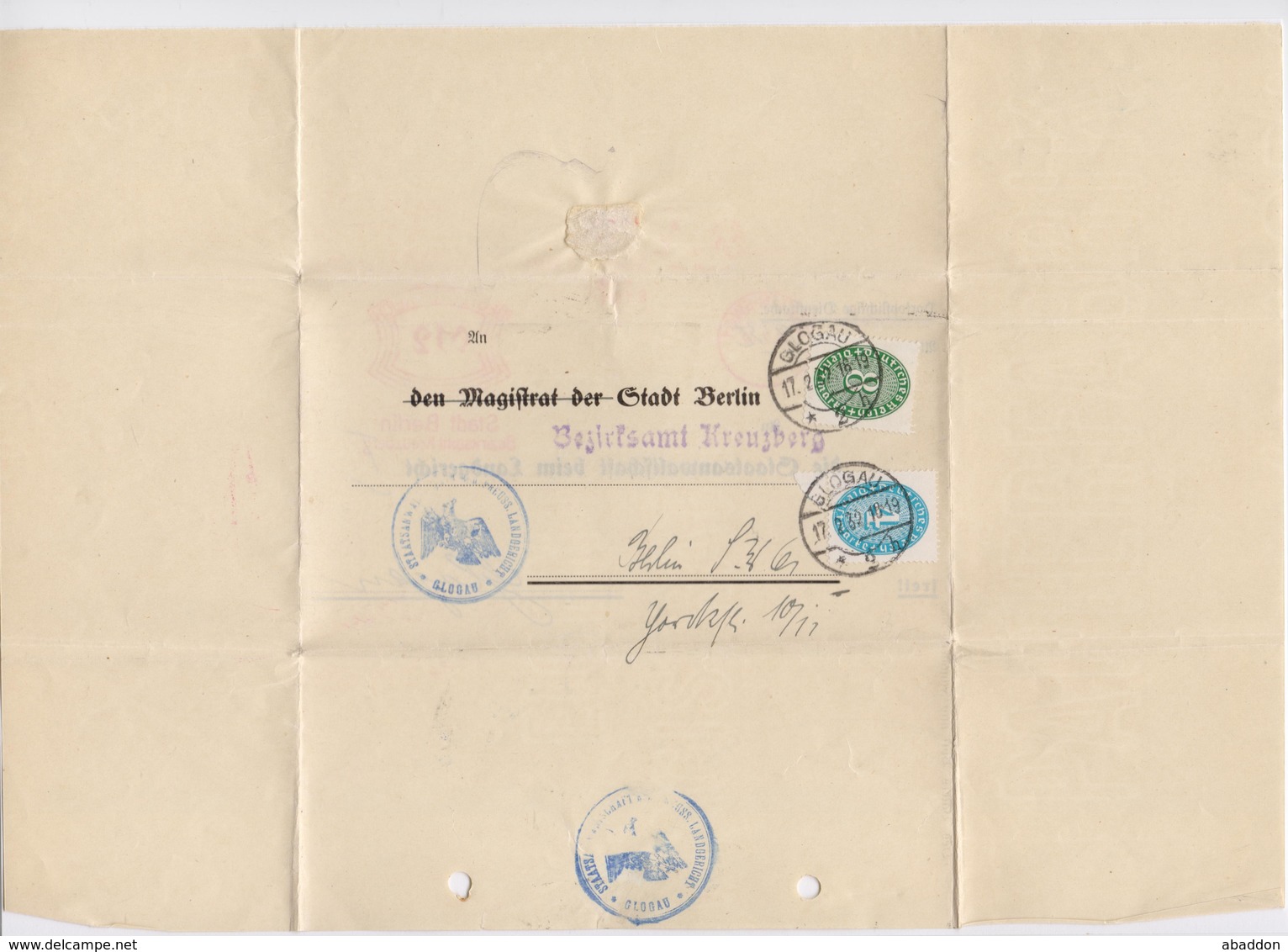 DR Dienstbrief Mi D 127 116 AFS - BERLIN Bezirksamt Kreuzberg < > TSt GLOGAU 1932 - Dienstmarken