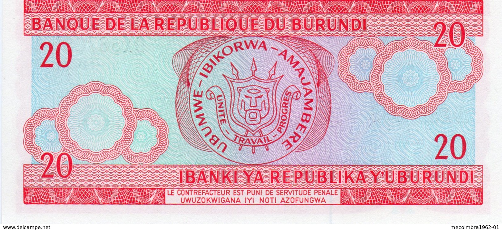 REPUBLIQUE DUBURUNDI / 20 FRANCS AMFRANGA / BANK YA REPUBLIKA - Burundi