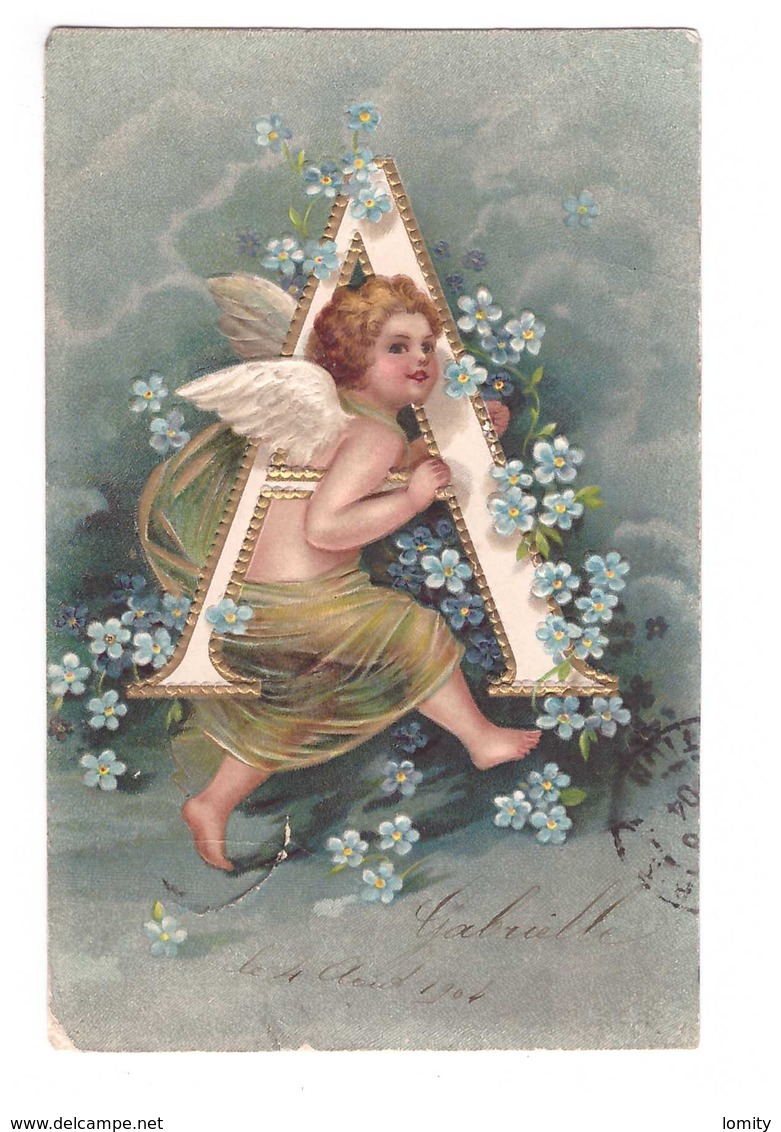 Ange Alphabet Lettre A Cpa Fantaisie Carte Gaufrée Angelot Cachet 1904 - Anges