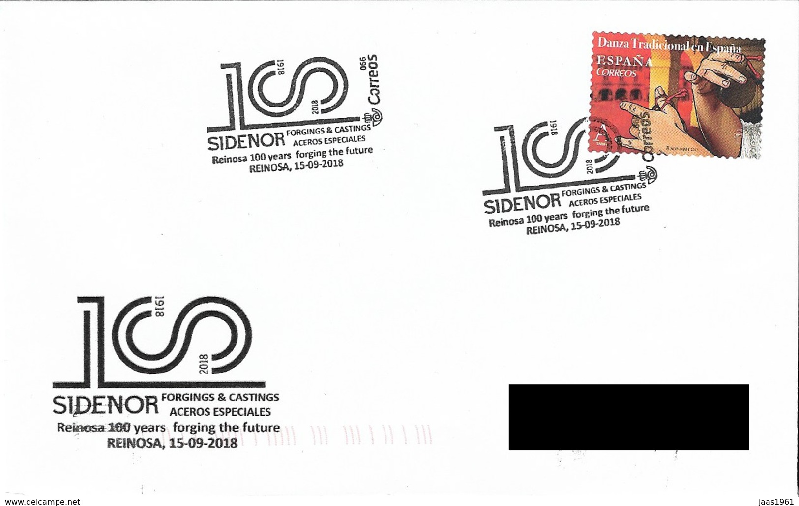 SPAIN. POSTMARK 100th ANNIV. SIDENOR. SPECIAL STEELS. REINOSA 2018 - Máquinas Franqueo (EMA)