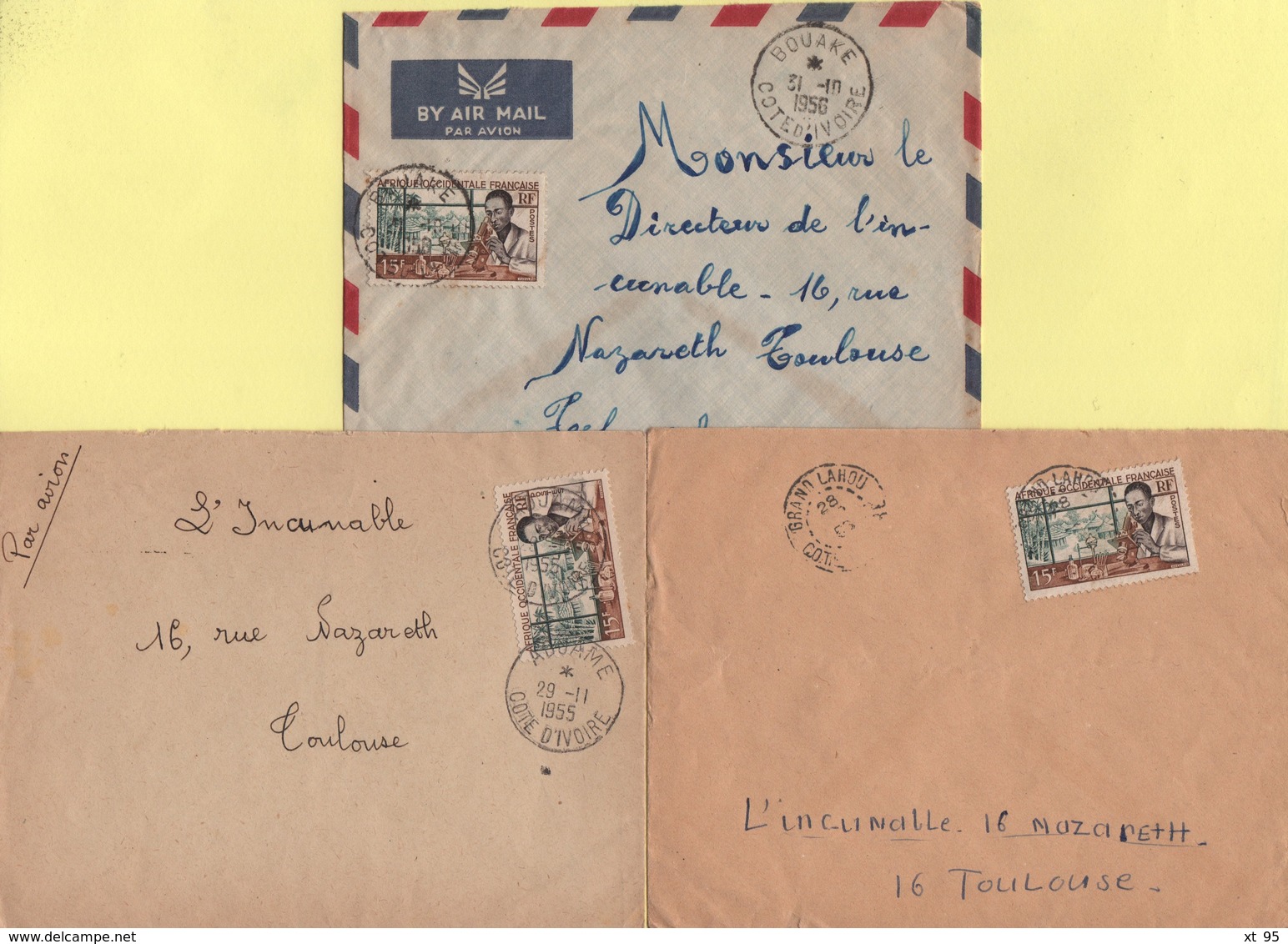Cote D'Ivoire - Lot De 3 Lettres - Bouake Adjame Et Grand Lahou - Briefe U. Dokumente