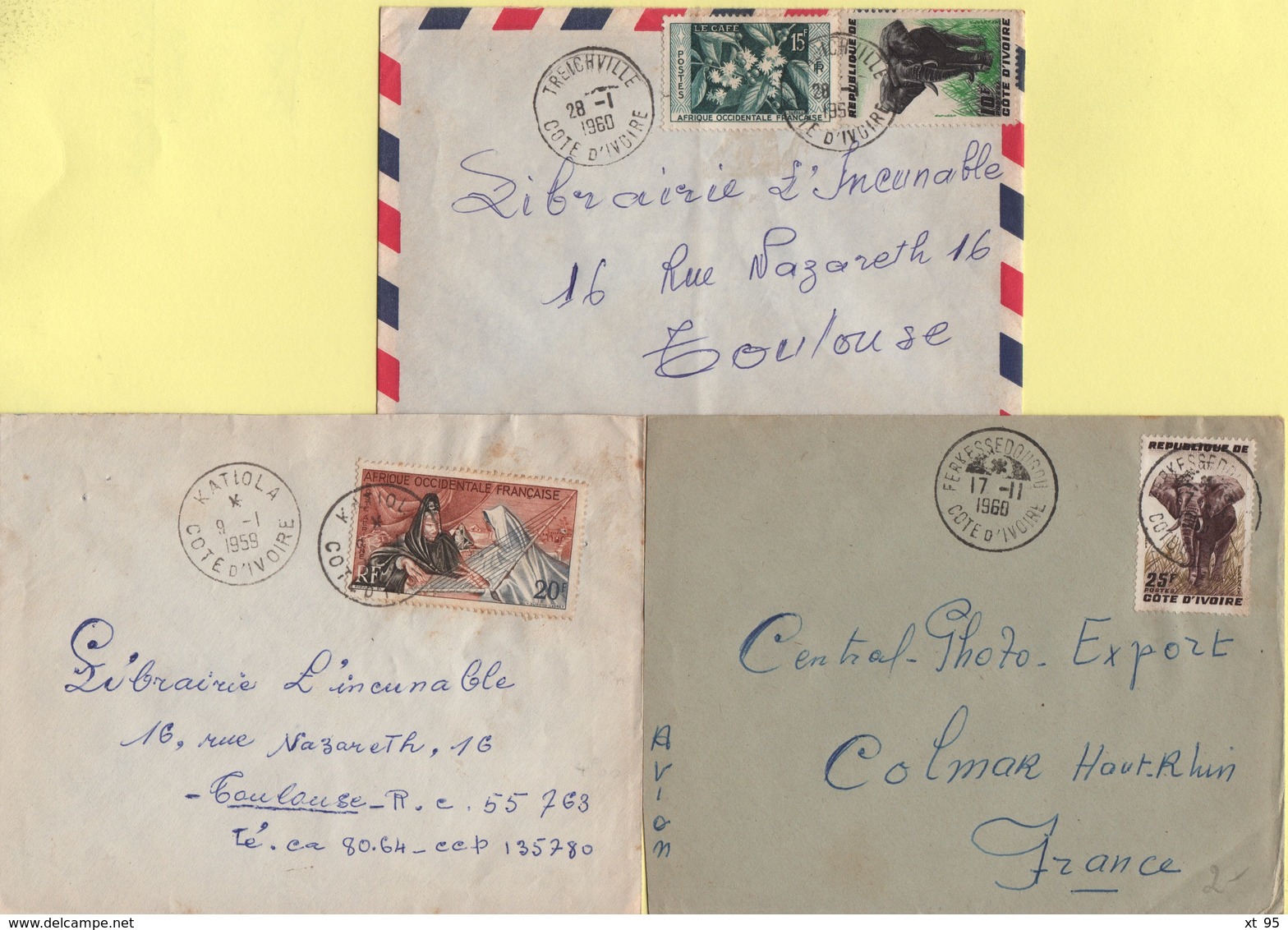 Cote D'Ivoire - Lot De 3 Lettres - Katiola Ferkessedougou Et Treichville - Lettres & Documents