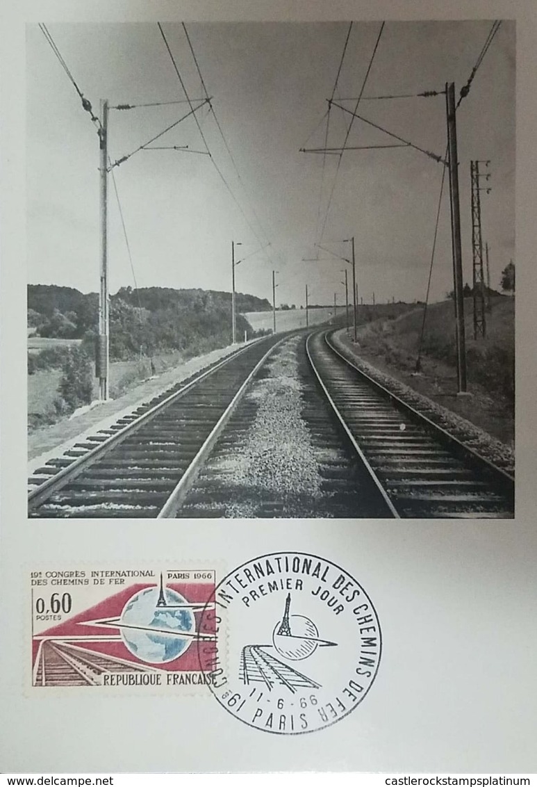 O) 1966 FRANCE, INTERNATIONAL RAILROAD CONGRESS-TRACKS-GLOBE AND EIFFEL TOWER, MAXIMUM CARD XF - 1960-1969