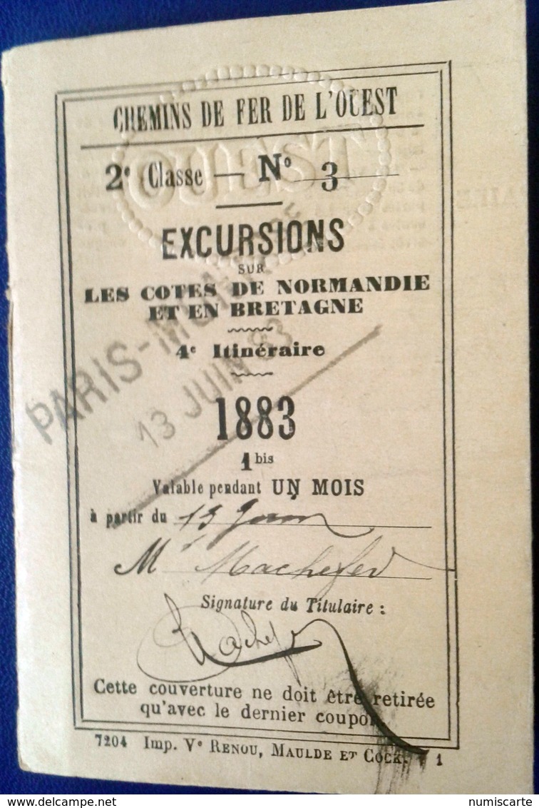 CHEMINS DE FER DE L OUEST - Excursions sur les Côtes de Normandie et en Bretagne - 1883