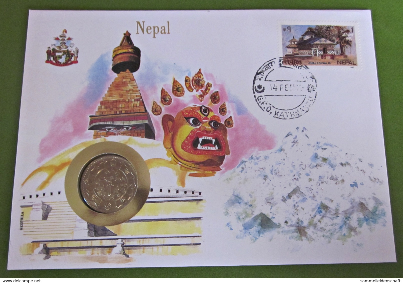 Numisbrief Nepal Münze Briefmarke - Nepal