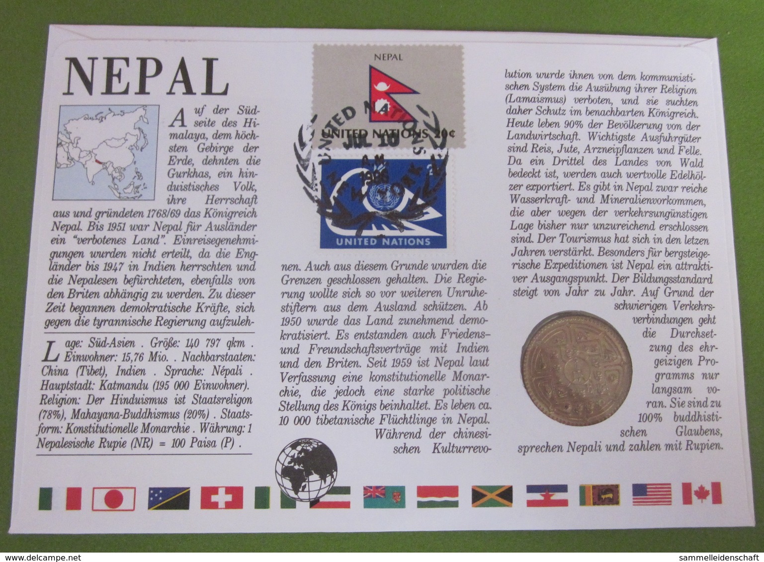 Numisbrief Nepal Münze Briefmarke - Nepal