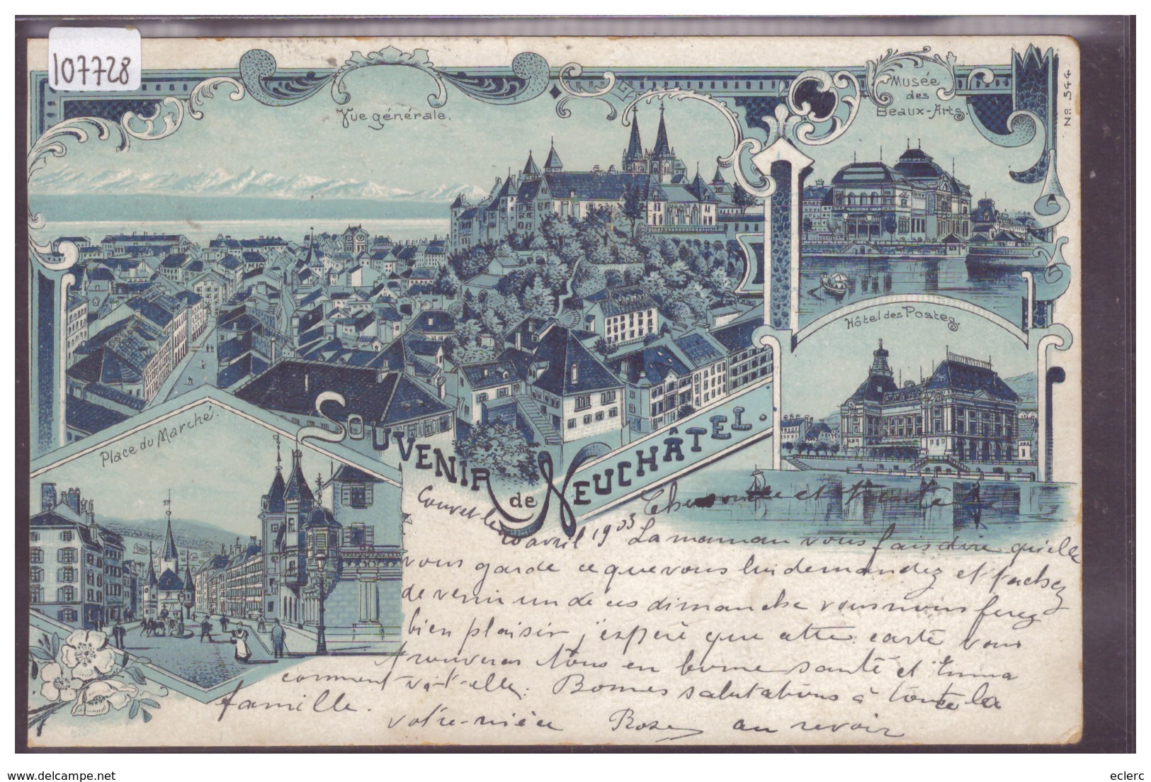 SOUVENIR DE NEUCHATEL - LITHO - B ( CARTE COUPEE 1mm A GAUCHE ) - Neuchâtel