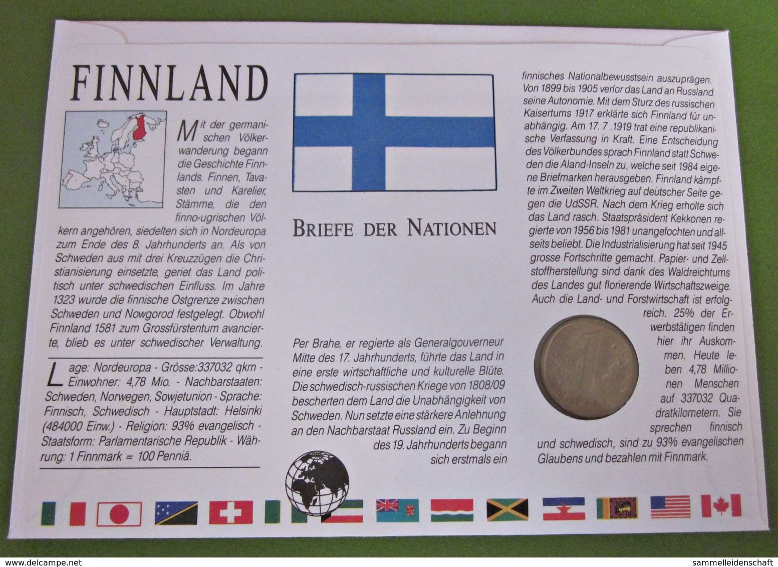 Numisbrief Finland 1986 Münze Briefmarke - Finnland