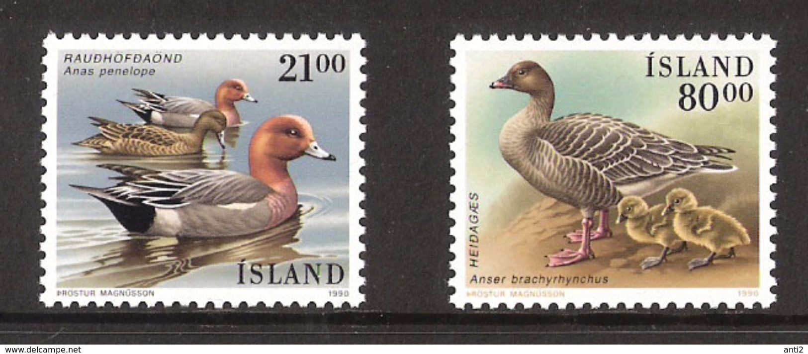 Iceland Island 1990 Birds, Eurasian Wigeon, Pink-footed Goose  Mi 722-723 MNH(**) - Neufs