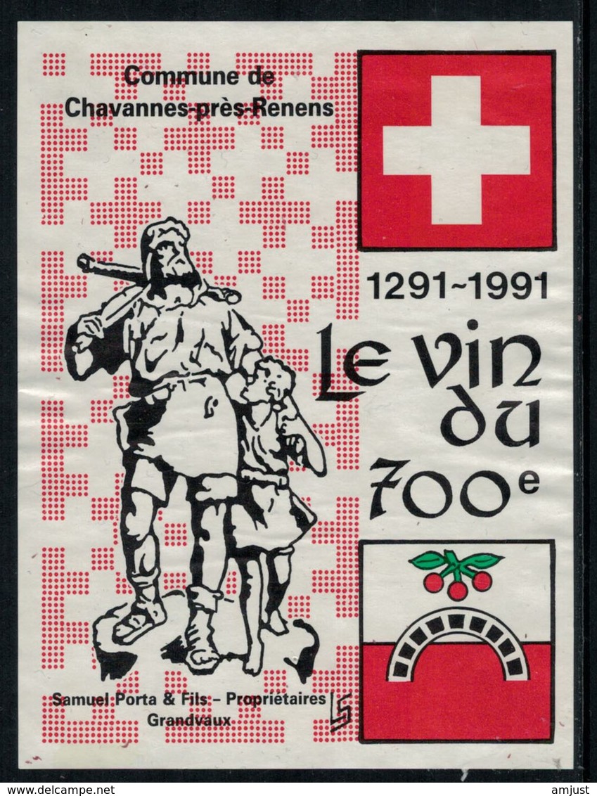 Rare // Etiquette De Vin // 700ème De La Confédération // Grandvaux, Le Vin Du 700ème - 700ème De La Confédération Helvétique