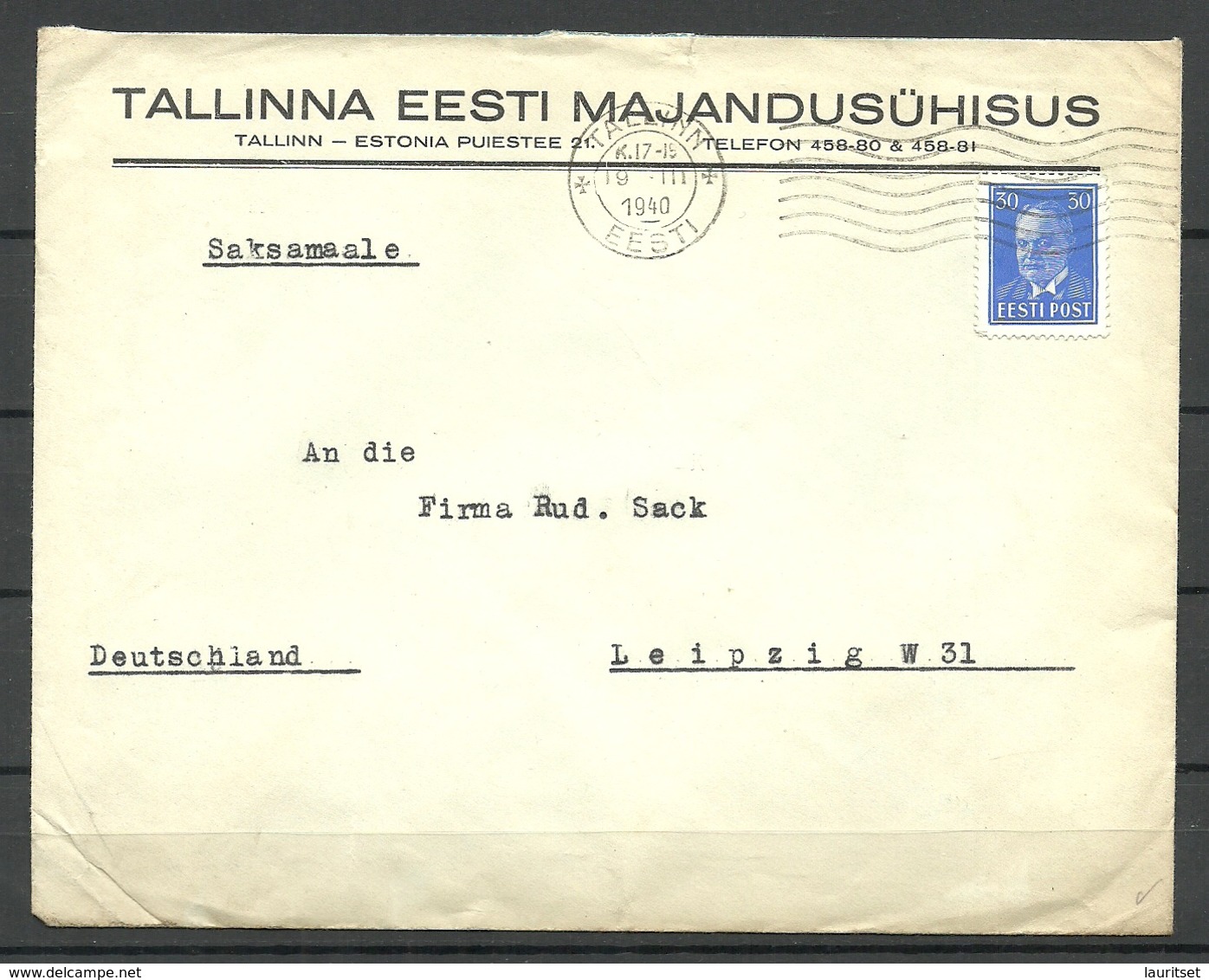 Estland Estonia 1940 Commercial Cover Firmenbrief Michel 147 As Single German Reich Censor - Estonie