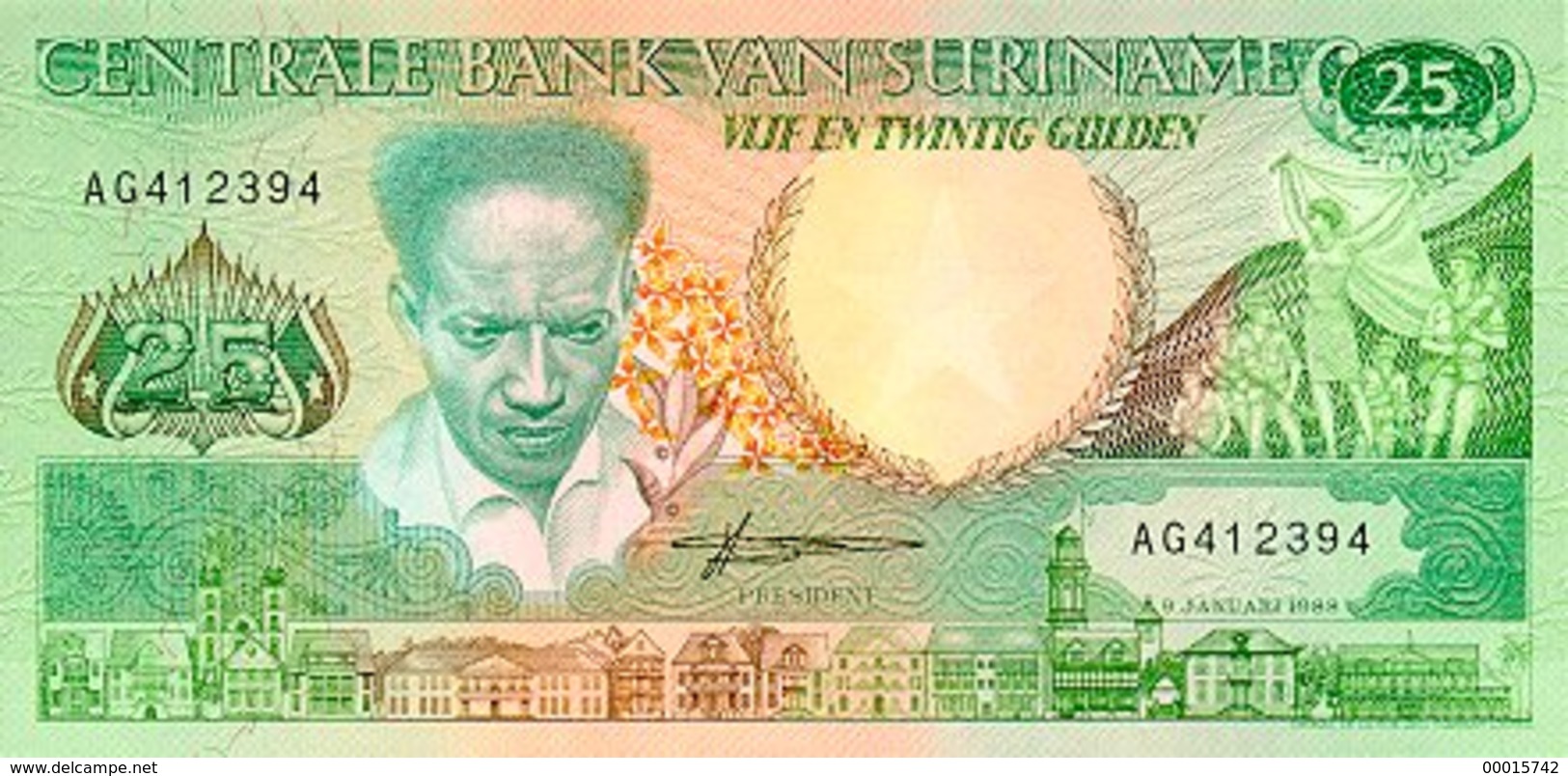 Surinam 25 Gulden 1988 P-42 UNC  D-0116 - Suriname