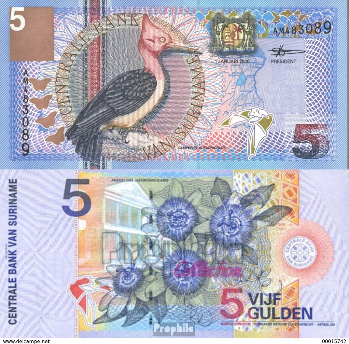 SURINAM 5 GULDEN 2000 P-146 UNC - Surinam