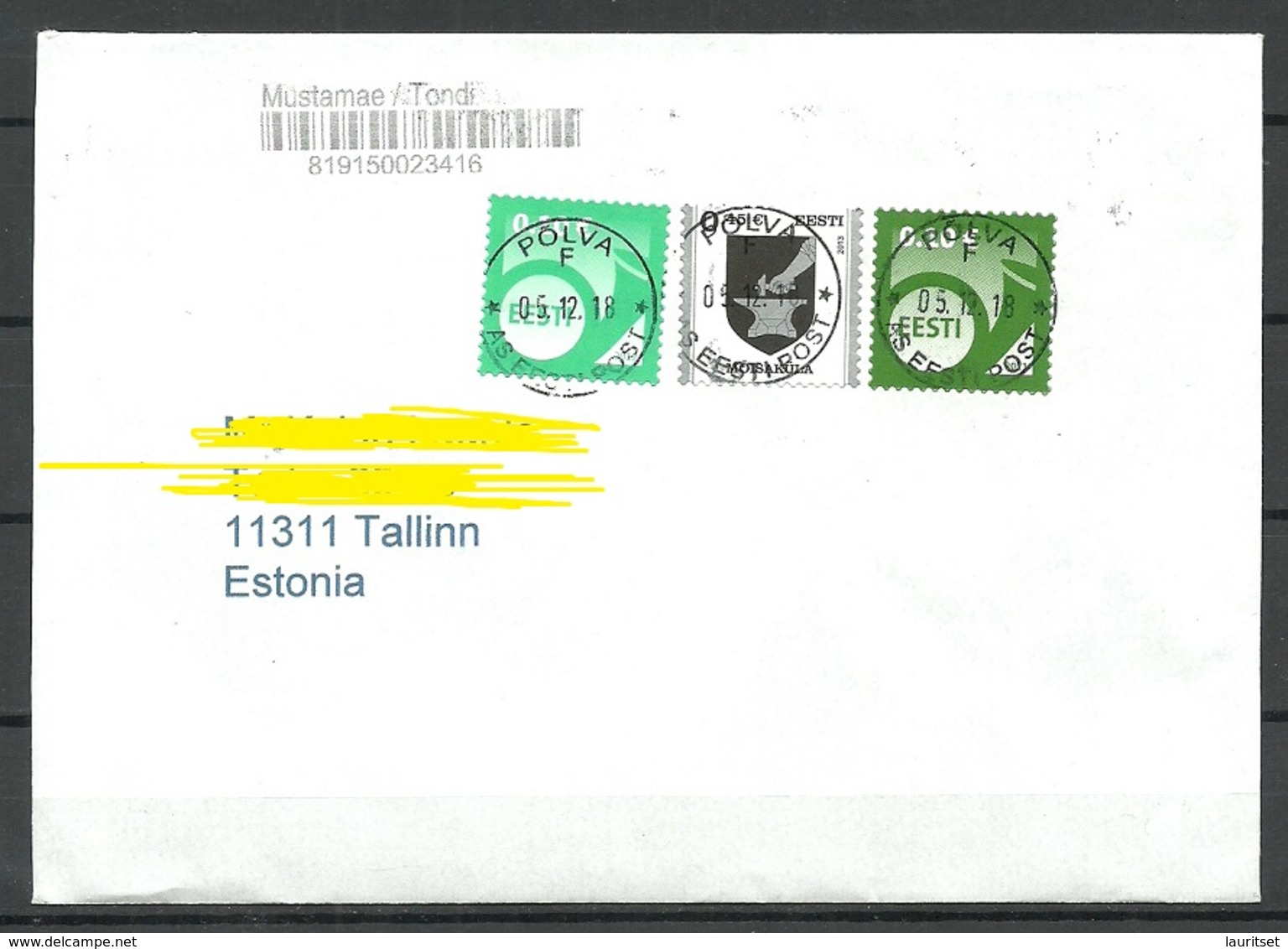 ESTLAND 2018 Domestic Cover Posthorn Etc O Põlva - Estonie