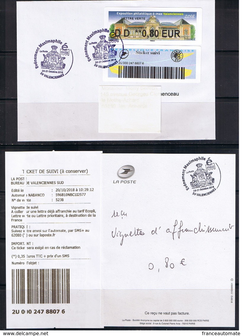 ATM, Lisa2, LETTRE SUIVIE, DD 0.80€, FDC, Sticker Suivi, 20/10/2018, Preuve De Dépot, MUSÉE Des Beaux-arts, Valencienn - 2010-... Vignettes Illustrées