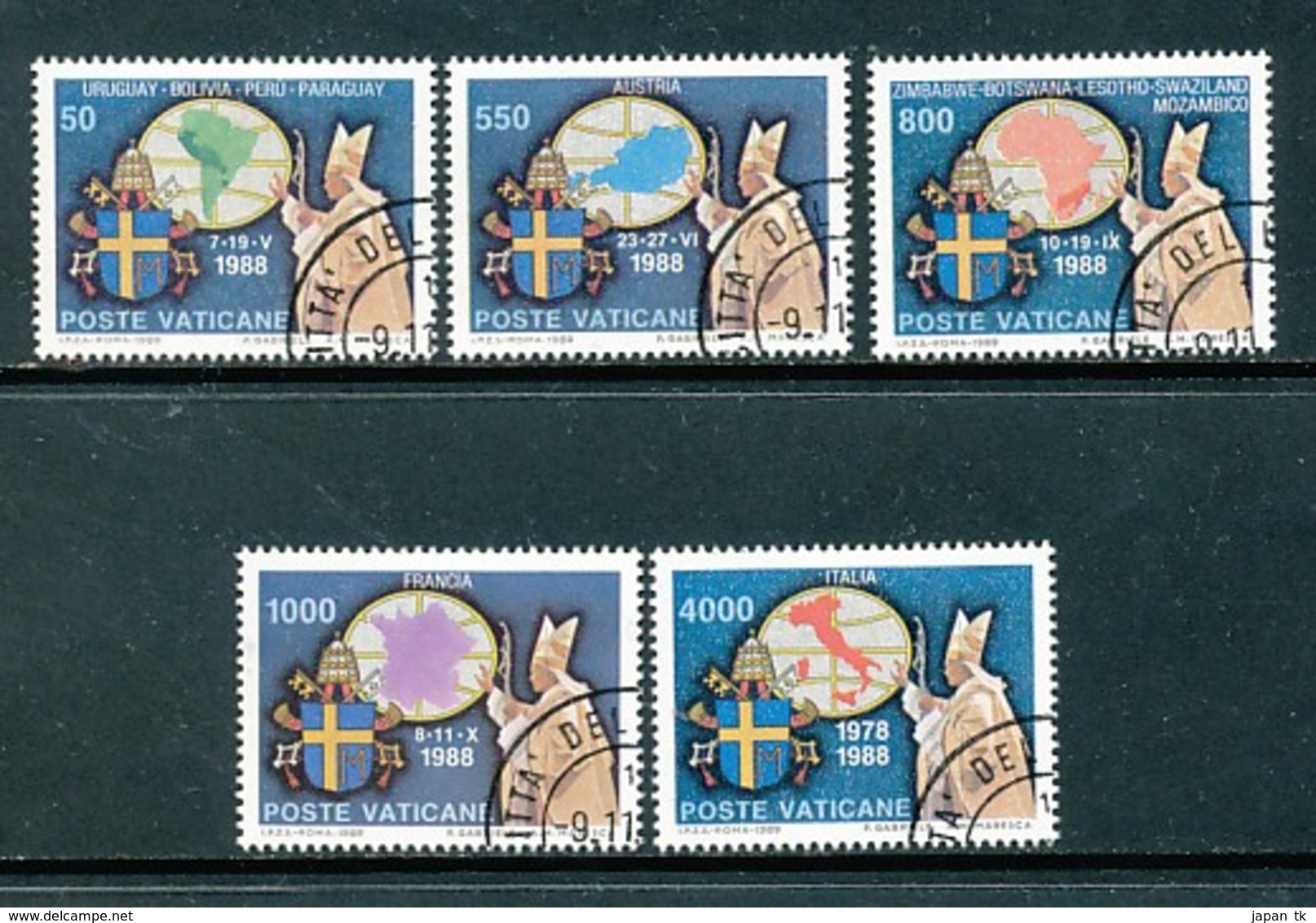 VATIKAN Mi.Nr. 988-992 Die Weltreisen Von Papst Johannes Paul II - Siehe Scan - Used - Used Stamps