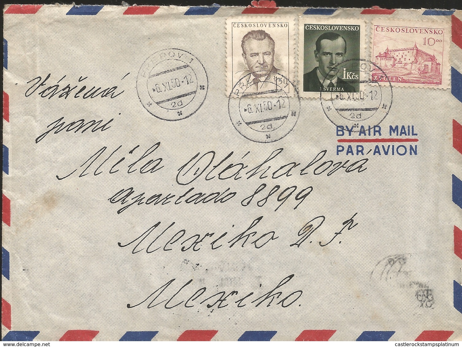 L) 1950 CZECHOSLOVAKIA, KLEMENT, PRESIDENT, ISVERMA, PEOPLE, CITY OF ZVOLEN, ARCHITECTURE, PINK, CIRCULATED COVER FROM - Covers & Documents