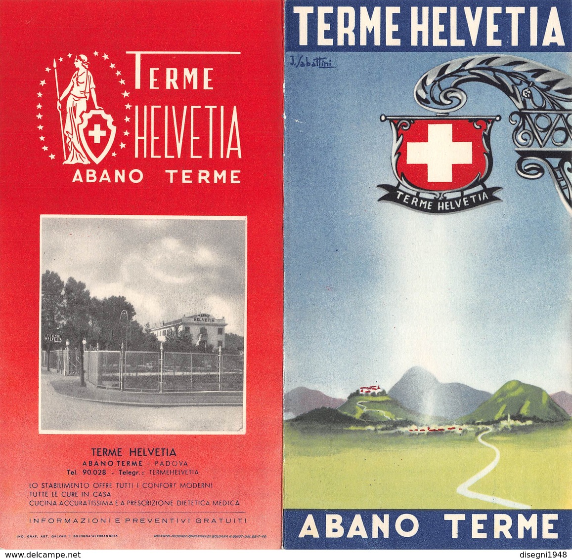 07603 "TERME HELVETIA - ABANO TERME - PIEGHEVOLE PUBBLICITARIO" ORIG. 1949 - Dépliants Touristiques