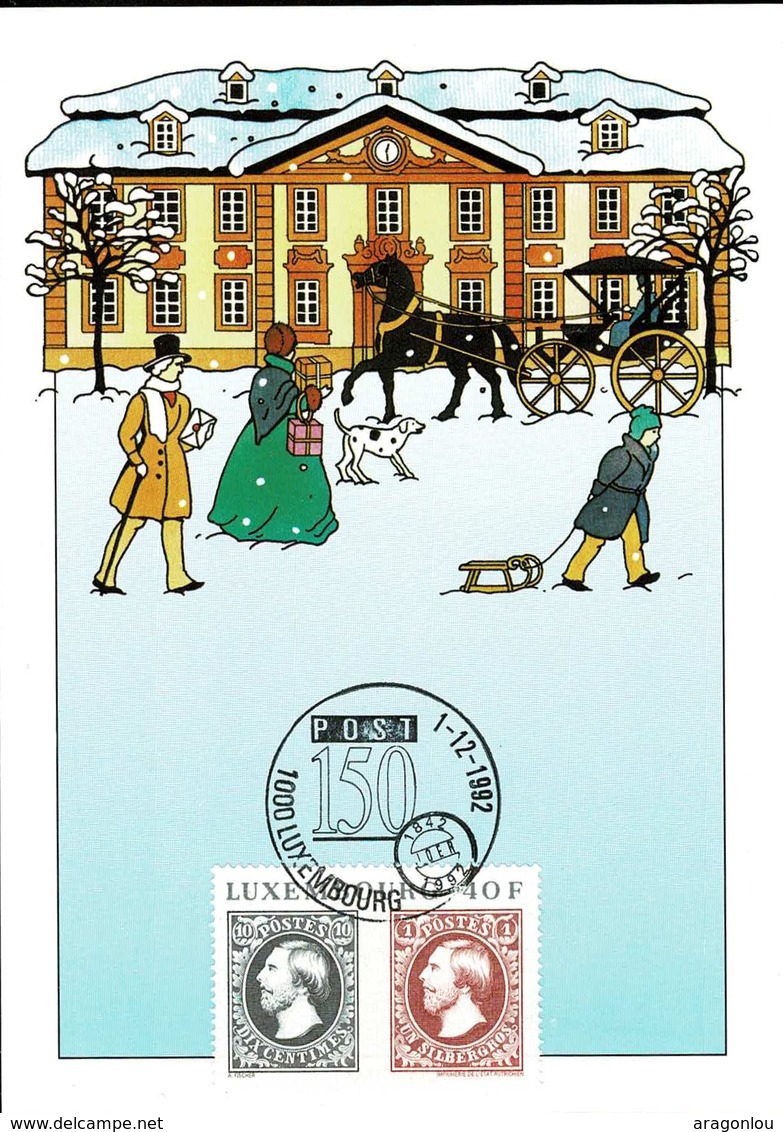 1992:150 Ans Post Luxembourg, Timbre 40F, Carte Illustration, 2Scans - In Gedenken An