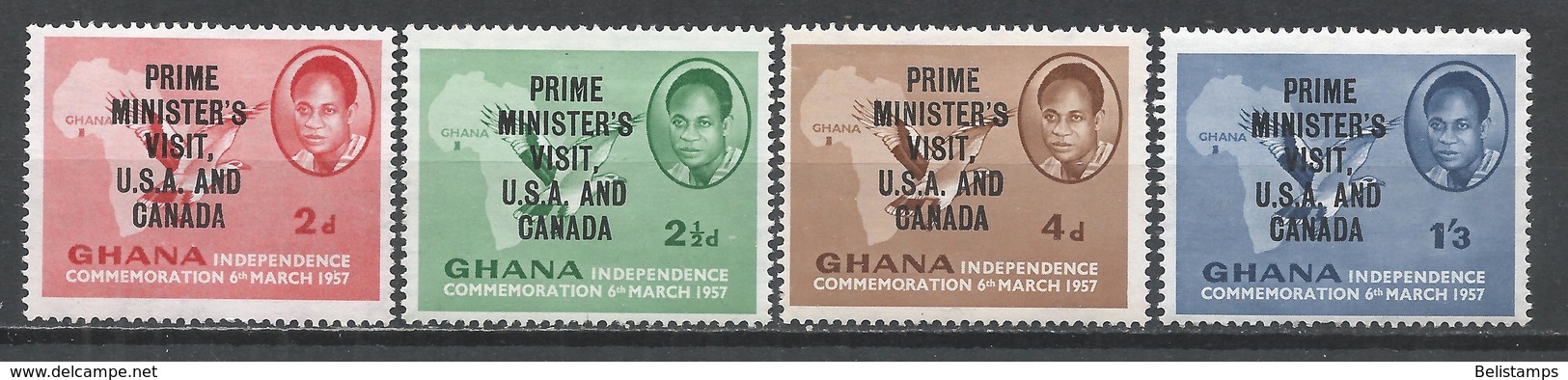 Ghana 1958. Scott #28-31 (M) Kwame Nkrumah, Map And Palm-nut Vulture ** Complet Set - Ghana (1957-...)