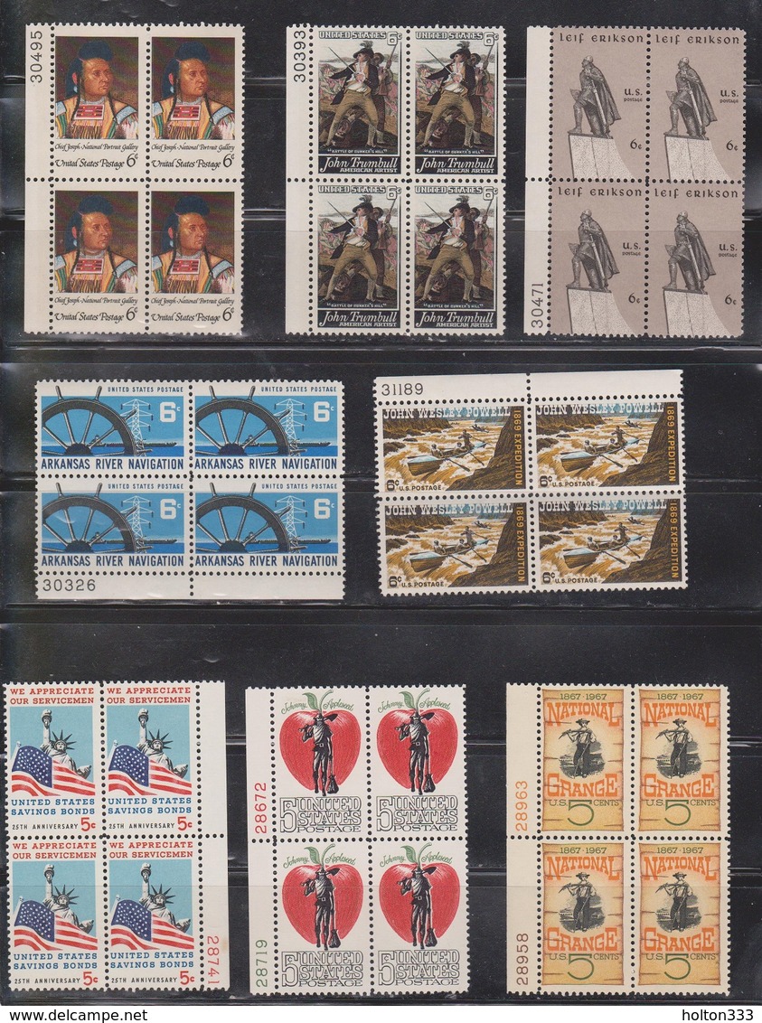 USA 25 Plate Blocks & Blocks Of 4 Most MNH (5 Hinged) - Good Variety - Multiples & Strips