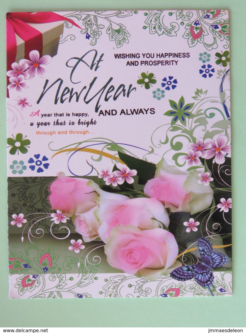 India 2018 Postcard New Year Flowers Roses Butterfly - Lettres & Documents