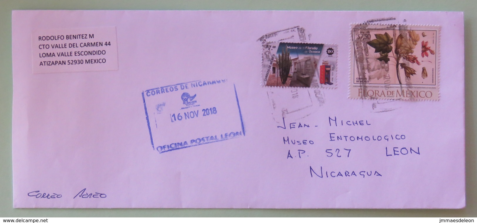 Mexico 2018 Cover To Nicaragua - Flora - Philately Museum - Mexique