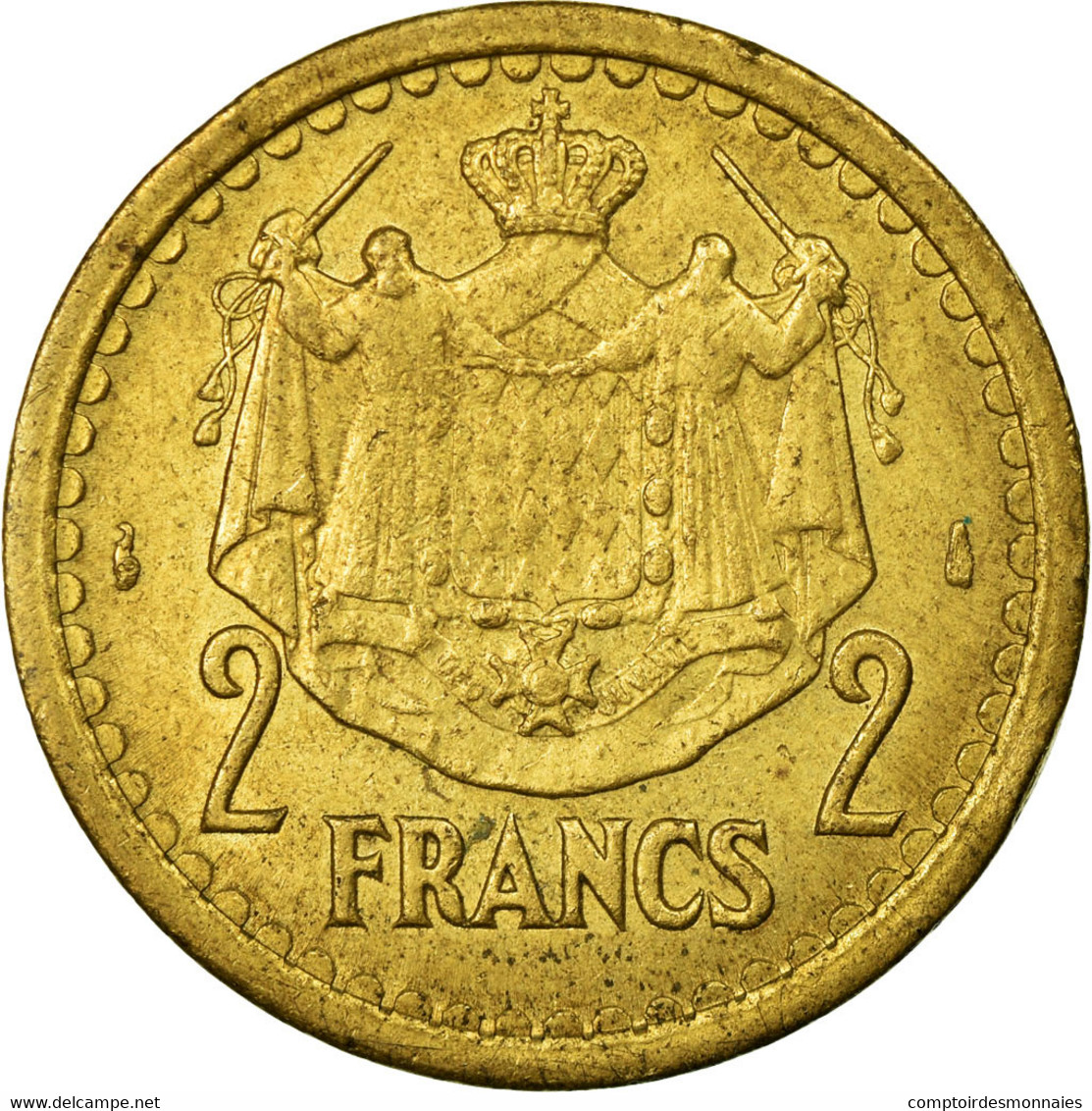 Monnaie, Monaco, 2 Francs, Undated (1943), TTB, Aluminum-Bronze - 1922-1949 Louis II