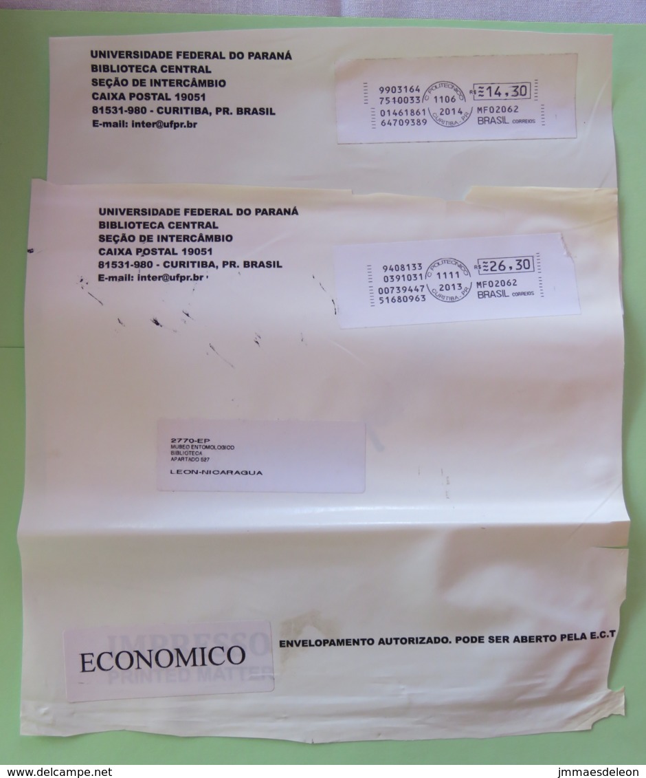 Brasil 2014 Two Plastic Cover To Nicaragua - Machine Franking - Covers & Documents