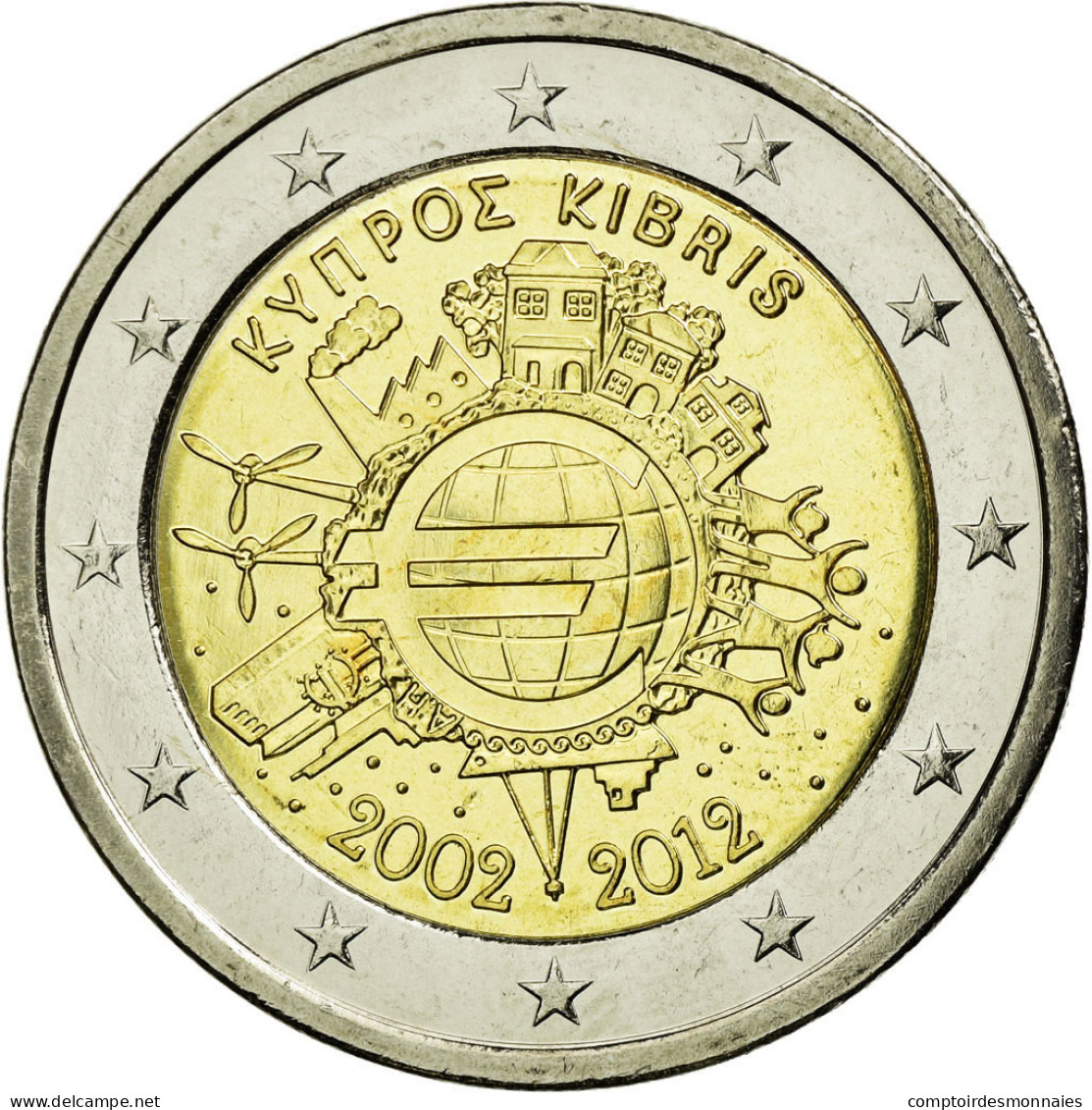 Chypre, 2 Euro, 10 Ans De L'Euro, 2012, SUP, Bi-Metallic, KM:97 - Chypre