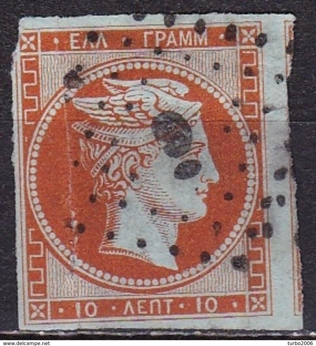 GREECE 1861 Large Hermes Head Paris Print 10 L Orange 8 Mm CN Vl. 7 Faulty - Gebruikt