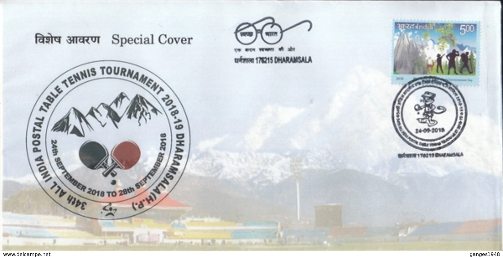 India  2018  Postal Table Tennis  Tournament  Dharamsala  Special Cover   #15778  D  Inde Indien - Table Tennis