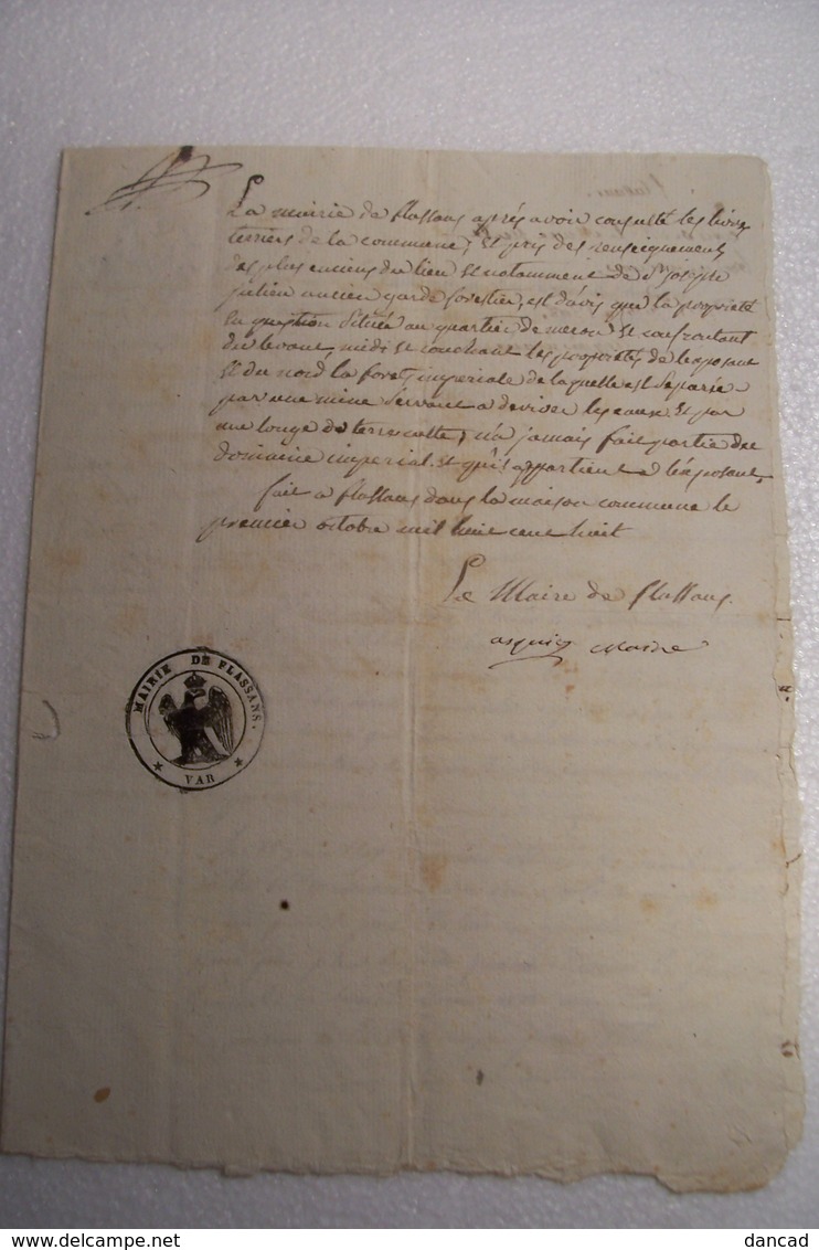 FLASSANS SUR ISSOLE  -  CACHET DE LA MAIRIE EN 1808  -et CACHET  EMPIRE FRANCAIS  50 - ( Signature Du Maire De L'époque) - Cachets Généralité