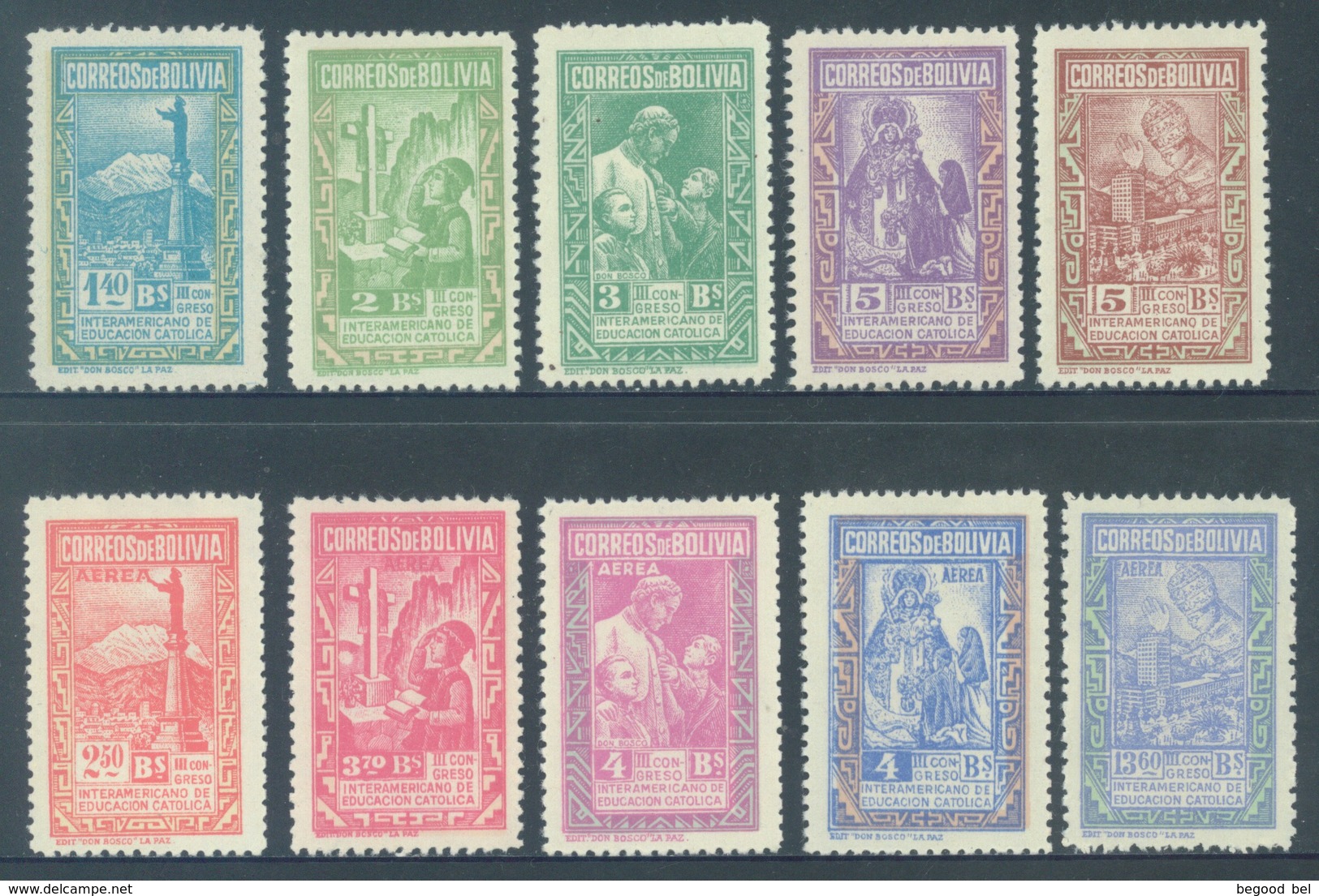 BOLIVIA - MNH/*** LUXE -1948 - CONGRES INTERAMERICAIN EDUCATION CATHOLIQUE - Yv 292-296 PA 96-100 Mi 420-429 - Lot 18461 - Bolivie