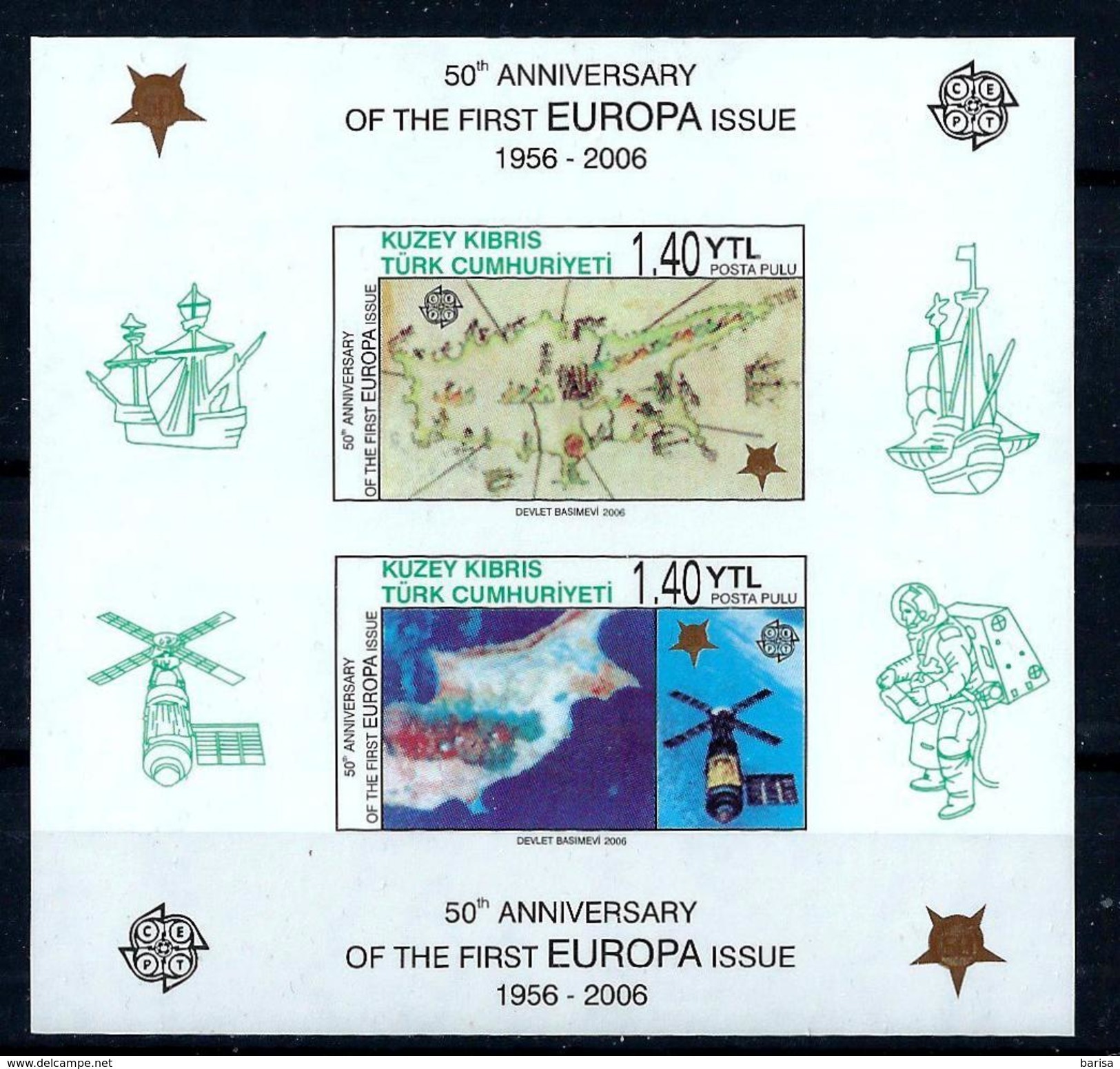 Cyprus (Turkey) 2006: 50th Anniversary Of The First EUROPA Stamps; Souvenir Sheet (imperforated) ** MNH - 2006