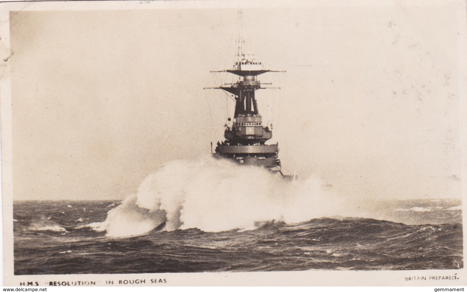 HMS RESOLUTION IN ROUGH SEAS. BRITAIN PREPARED SERIES - Warships