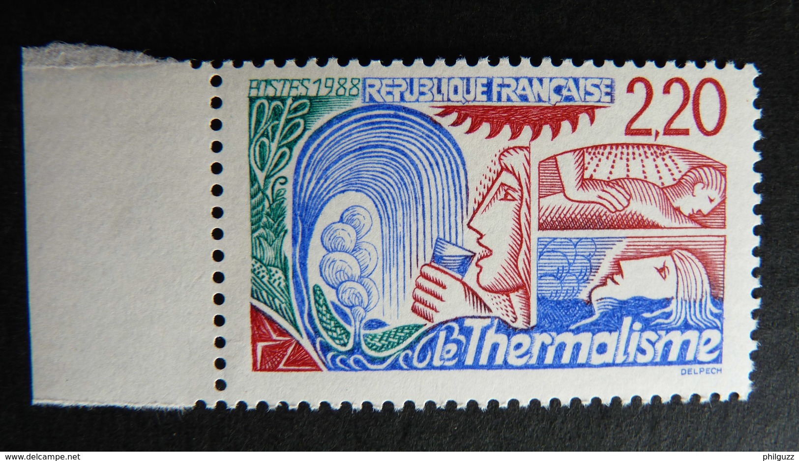 RARE VARIETE 1 TIMBRE THERMALISME FACIALE ROUGE BORD DE FEUILLE NEUF SANS CHARNIERE YVERT 2556a - Unused Stamps