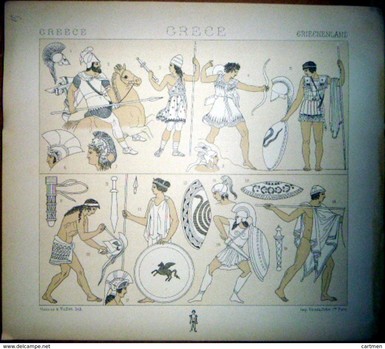 GRECE GREECE  COSTUMES DECORATION 10 PLANCHES CAMAIEUX ET CHROMOLITHOS DOREES COLOREES COSTUMES MILITAIRES FEMMES 1888 - Lithographies