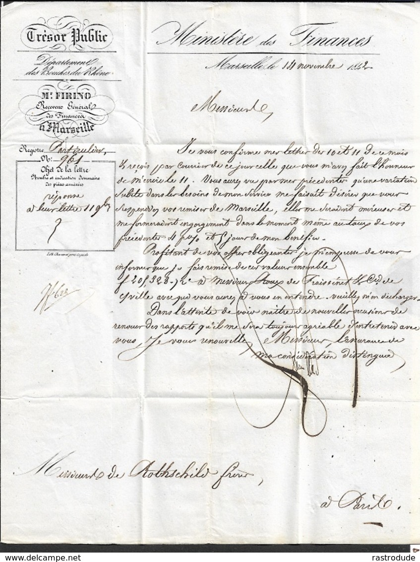 1842 LAC MARSEILLE A PARIS - ROTHSCHILD FRÈRES - Lettre Imprimé MINISTÈRE FINANCES - TRESOR PUBLIQUE - 1801-1848: Vorläufer XIX