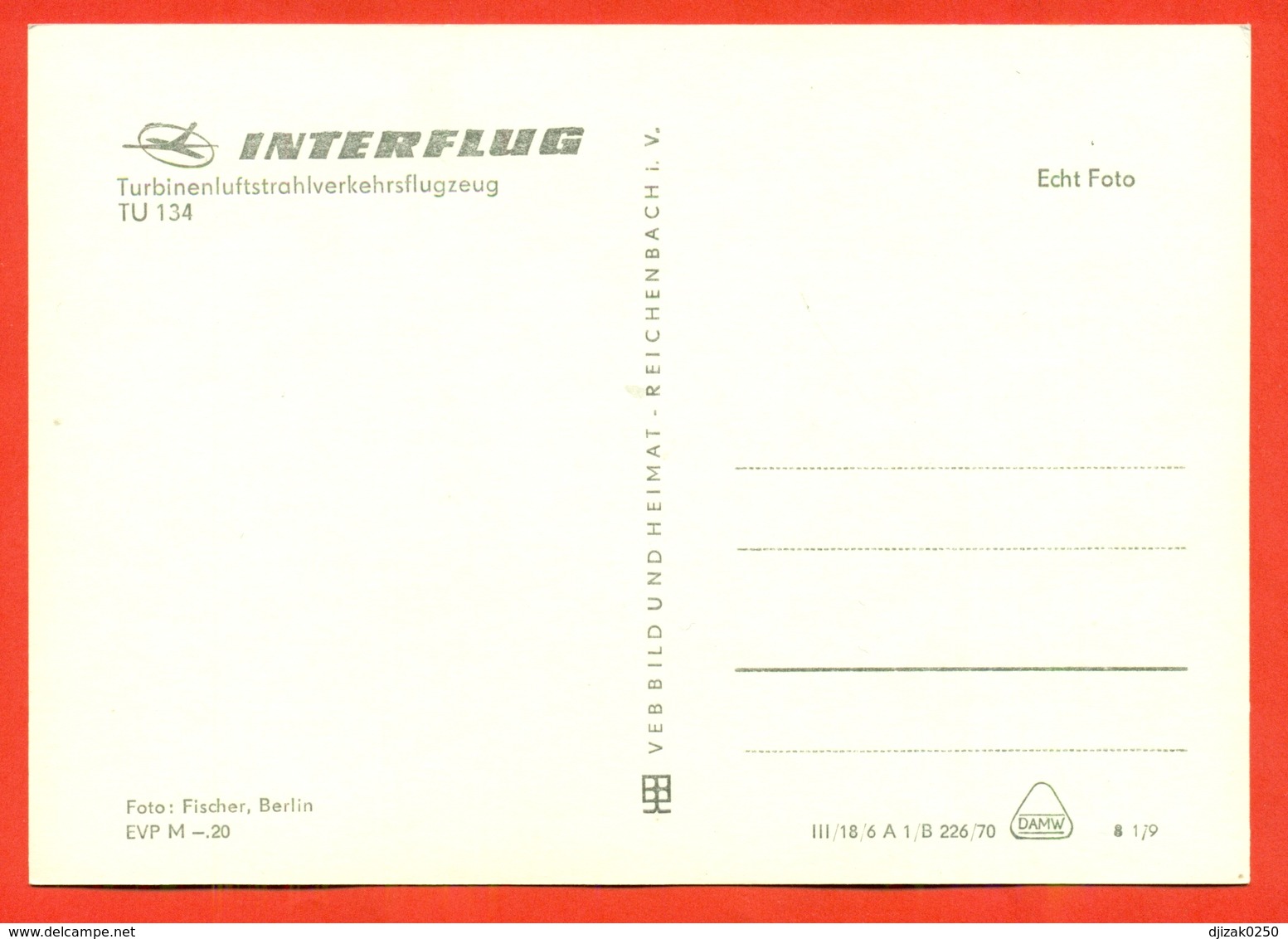 "Tu-134". GDR 1970. Postcard New. - 1946-....: Modern Era