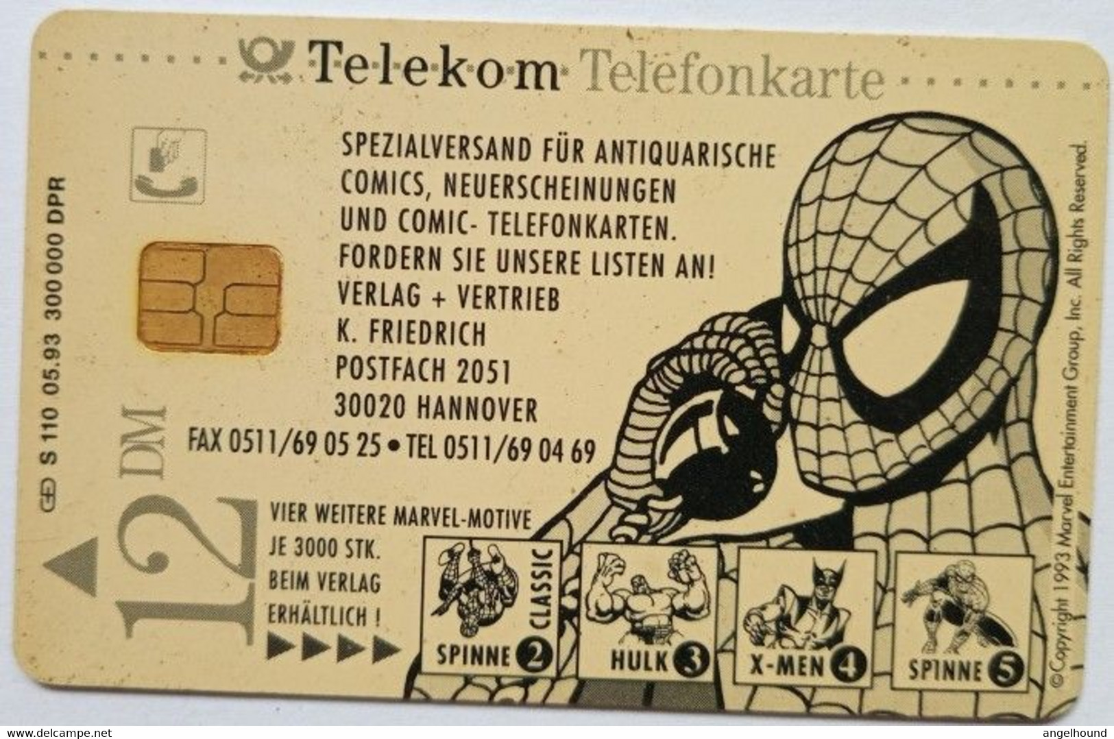 Germany DM12 S110  5/93 " Marvel Superheroes " - S-Series : Sportelli Con Pubblicità Di Terzi