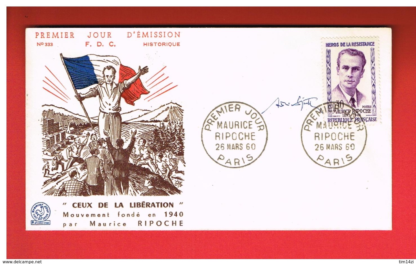 F.D.C 1960 - SERIE N°1248 à 1252 - PREMIER JOUR 26/03/1960- HEROS DE LA RESISTANCE - Enveloppes Signées Par André SPITZ - 1960-1969