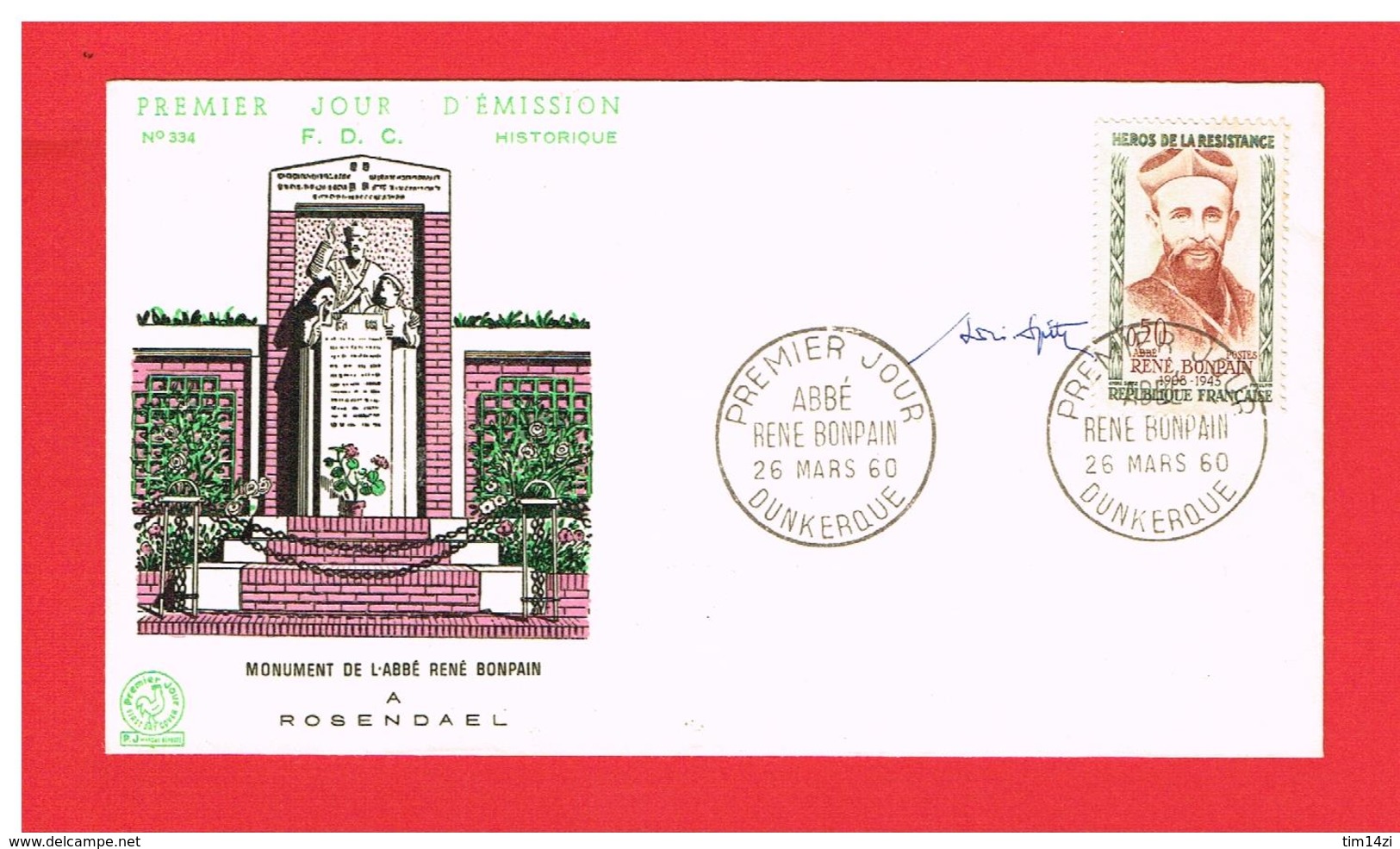 F.D.C 1960 - SERIE N°1248 à 1252 - PREMIER JOUR 26/03/1960- HEROS DE LA RESISTANCE - Enveloppes Signées Par André SPITZ - 1960-1969